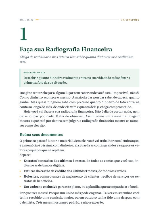 O e-book: Dia 1: objetivo, explicação e exemplo em números