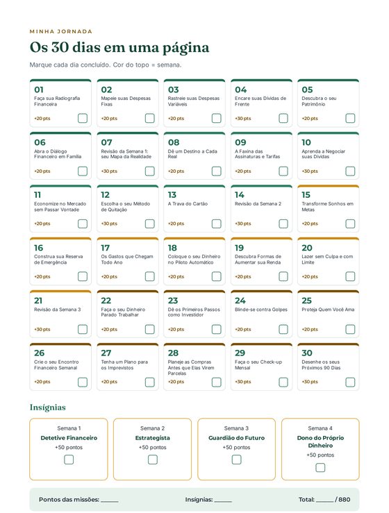 O Planner: Os 30 dias em uma página, para marcar cada missão